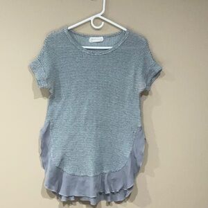 ❤️❤️Pure White Woman’s Cotton Knit Ruffled Side Slits/Hem Tunic, Size L